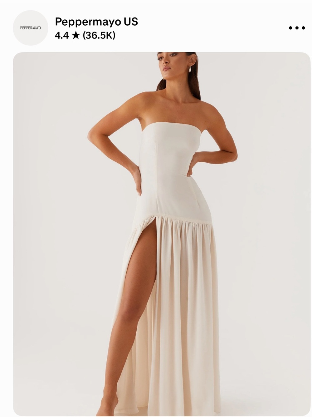 Peppermayo Strapless Cream Maxi Dress with High Slit